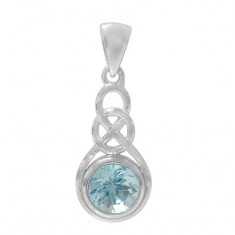 Round Blue Topaz Pendant, Sterling Silver